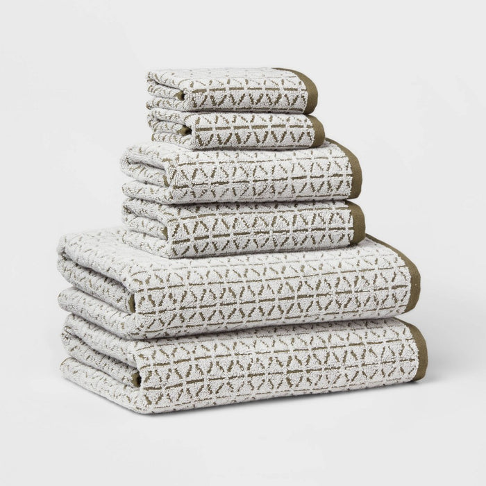 6pc Boho Bath Towels and Washcloths Set Dark Green - Threshold