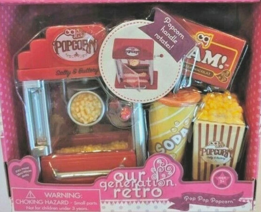 Our Generation Retro Popcorn Machine for 18" Dolls - Pop Pop Popcorn Set