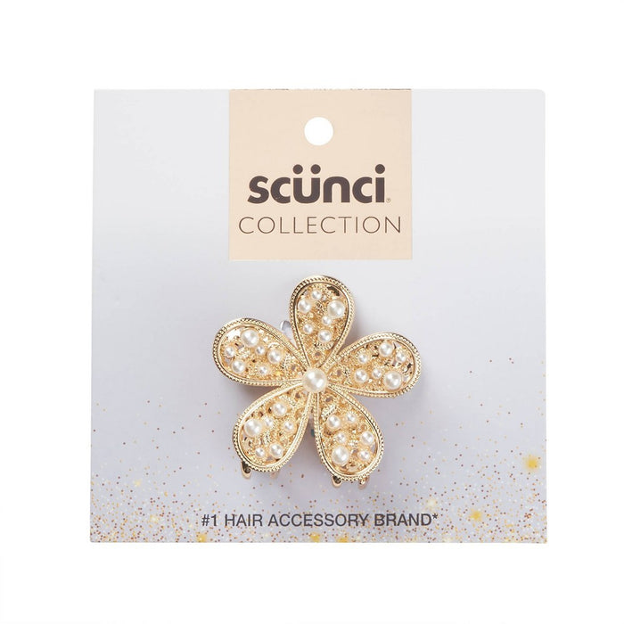 scunci Collection Flower Claw Hair Clip - Gold with Pearls