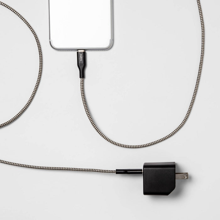 2-Port USB-A USB-C Wall Charger with 6' USB-C to USB-C Braided Cord - heyday Matte Black