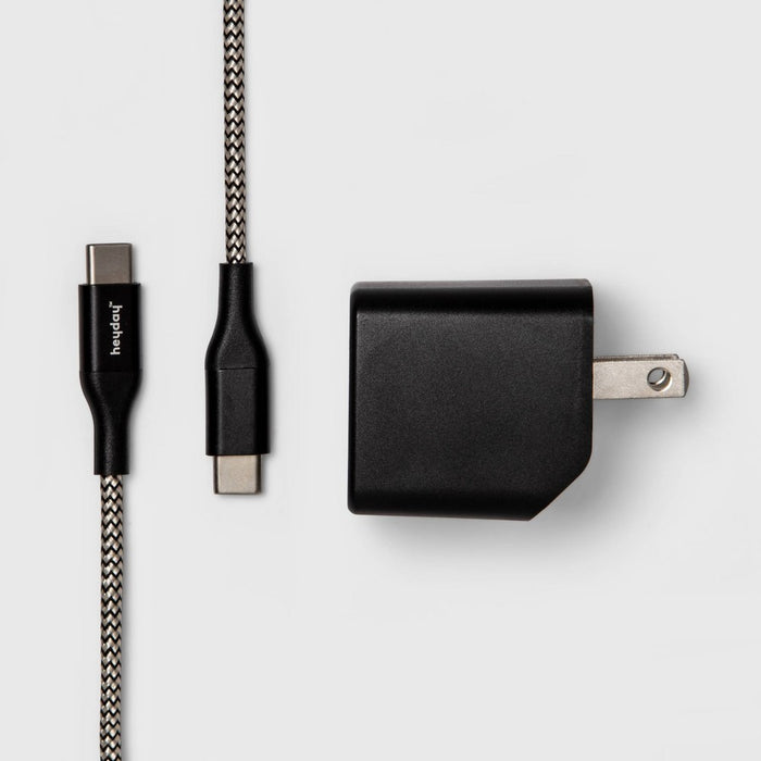 2-Port USB-A USB-C Wall Charger with 6' USB-C to USB-C Braided Cord - heyday Matte Black