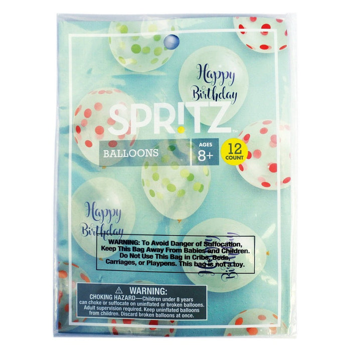 12" 12ct Printed "Happy Birthday" Pastel Balloons Clear - Spritz