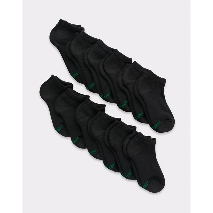 Hanes Boys' 12pk Cushioned No Show Athletic Socks - Black S
