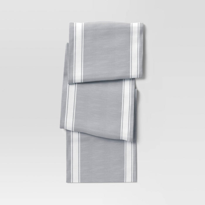 108" x 14" Cotton Striped Bistro Table Runner Gray - Threshold