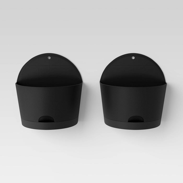 2pc Self-Watering Wall Half-Circle Indoor Outdoor Planter Pots Black 8"x4.75" - Room Essentials