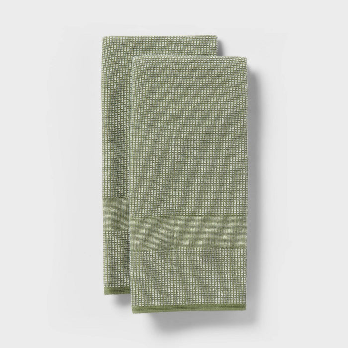 2pk Waffle Dual Sided Terry Kitchen Towel Green - Threshold