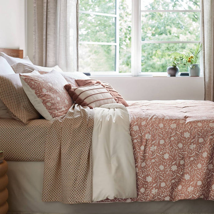 12pc King Floral Boho Comforter & Sheets Set Terracotta Pink - Threshold