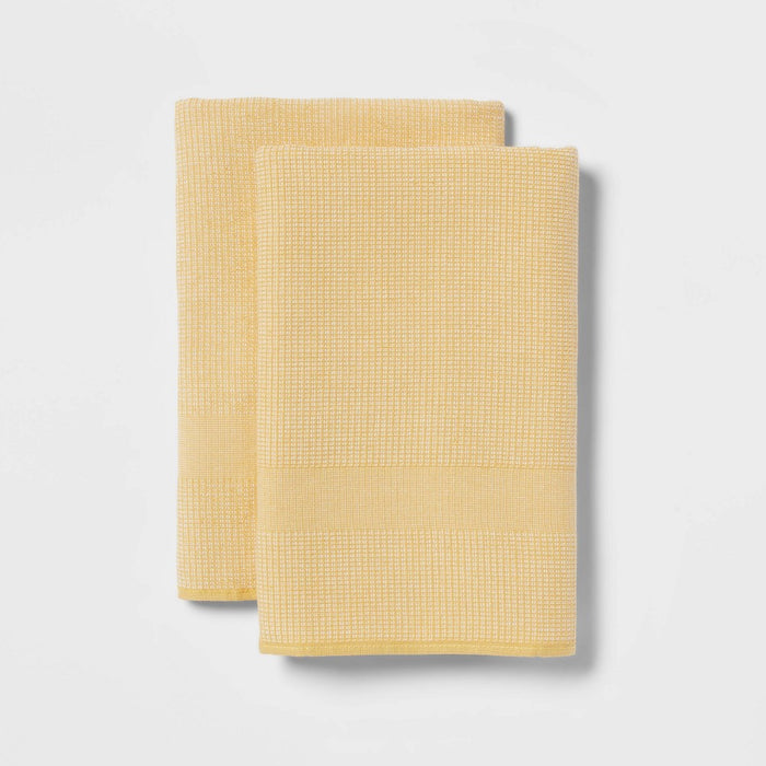 2pk Cotton Waffle Terry Kitchen Towels Yellow - Threshold