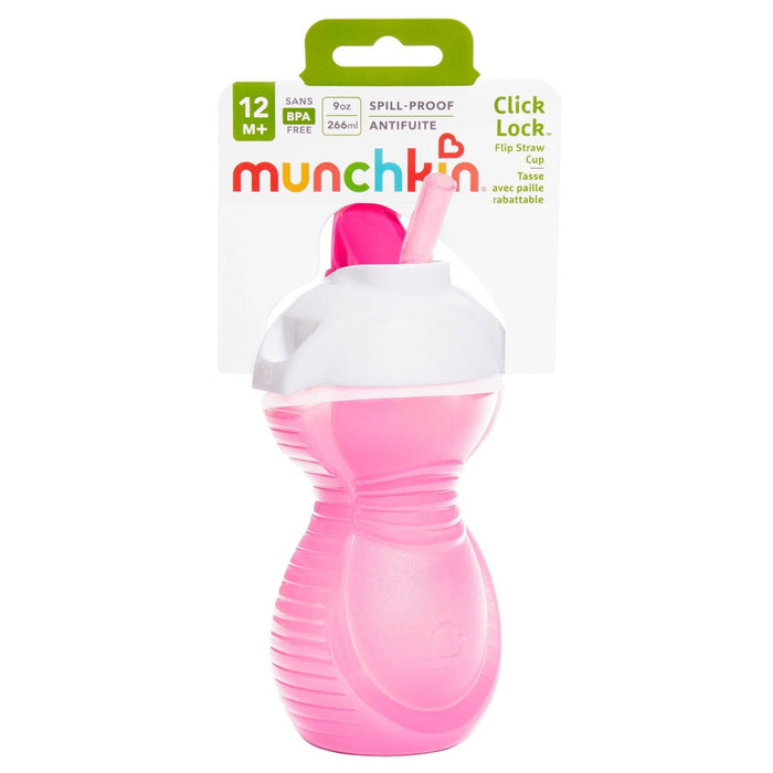 Munchkin Click Lock Flip Straw Cup - Pink - 9oz