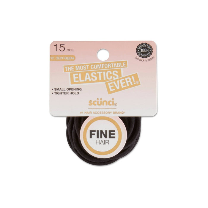 scunci Basics Comfy Elastic Hair Ties - Fine Black - 15pk