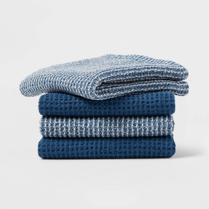 4pk Cotton Waffle Dishcloths Blue - Threshold