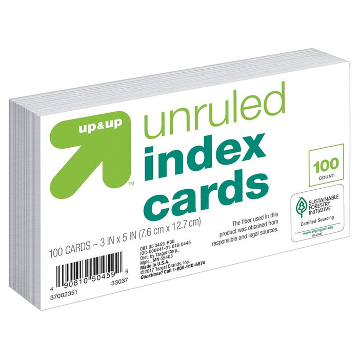 100ct 3" x 5" Unruled Index Cards White - up & up