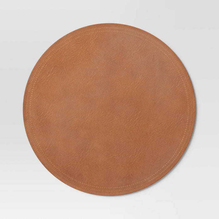 15" Round Faux Leather Decorative Charger Brown - Threshold