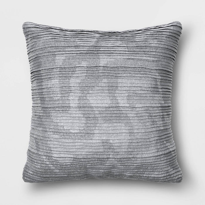 Geometric Patterned Pleated Satin with Metallic Embroidery Square Throw Pillow Blue/Gray - Threshold