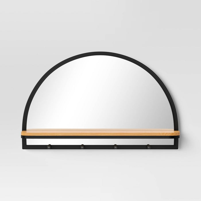 24"x15" Arch Wall Mirror with Shelf and Pegs Brown/Black - Threshold (LOCAL PICKUP ONLY)