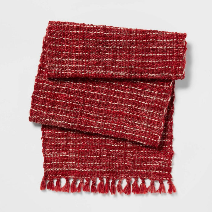 72" x 14" Textured Table Runner Red - Threshold
