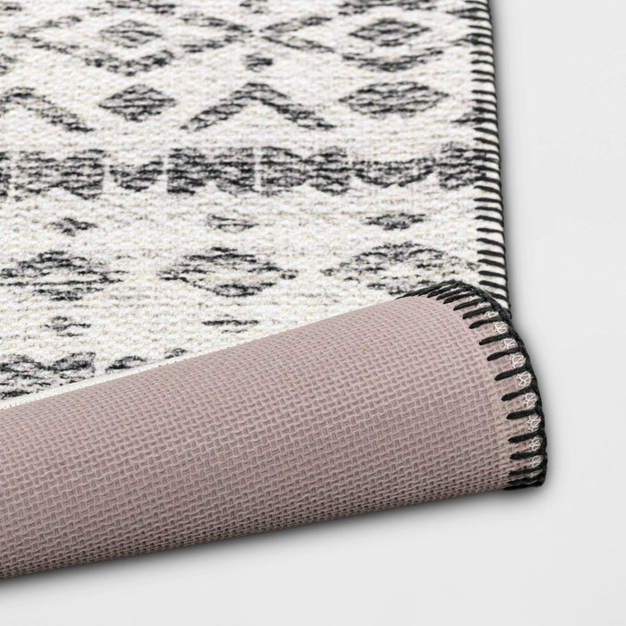 2'3"x3'9" Washable Luna Aztec Diamond Printed Accent Rug Black - Opalhouse