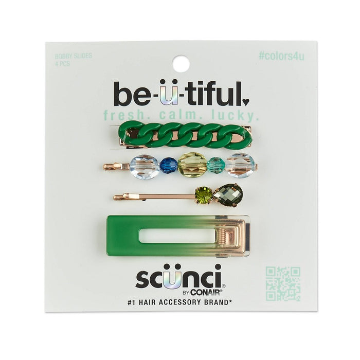 scunci be-u-tiful Rhinestone Embellished Bobby Pins & Fashion Clips - Green - 4pcs