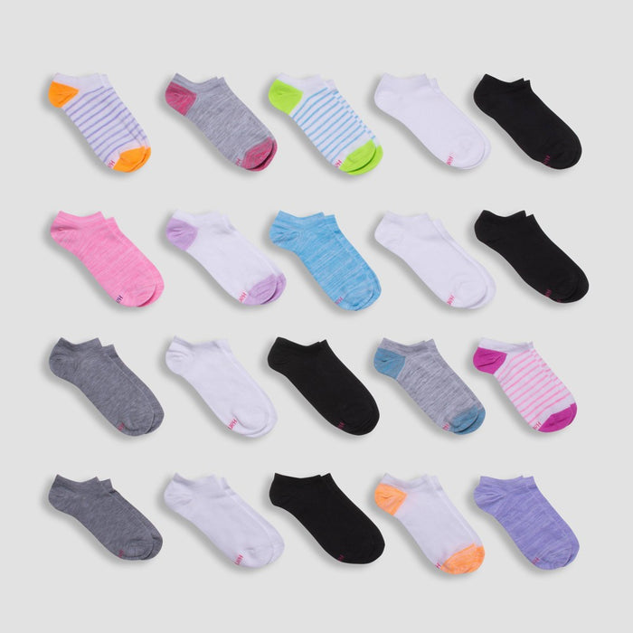 Hanes Girls' 20pk Super No Show Athletic Socks - Colors May Vary M