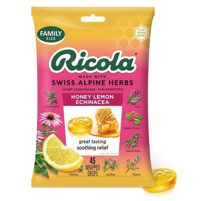 Ricola Throat Drops - Honey Lemon with Echinacea - 45ct