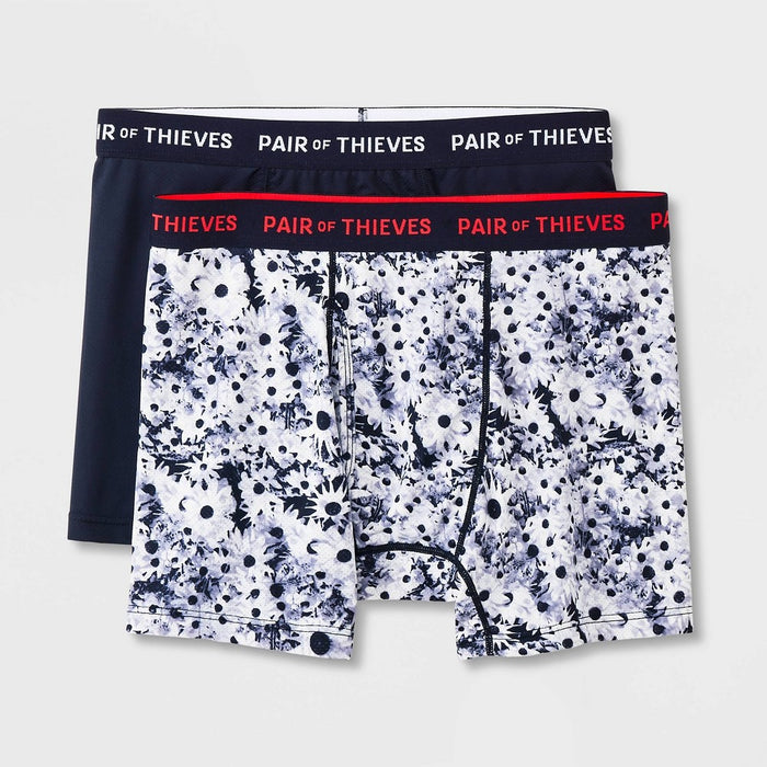 Pair of Thieves Men's Floral Print Super Fit Boxer Briefs 2pk - Black/White S