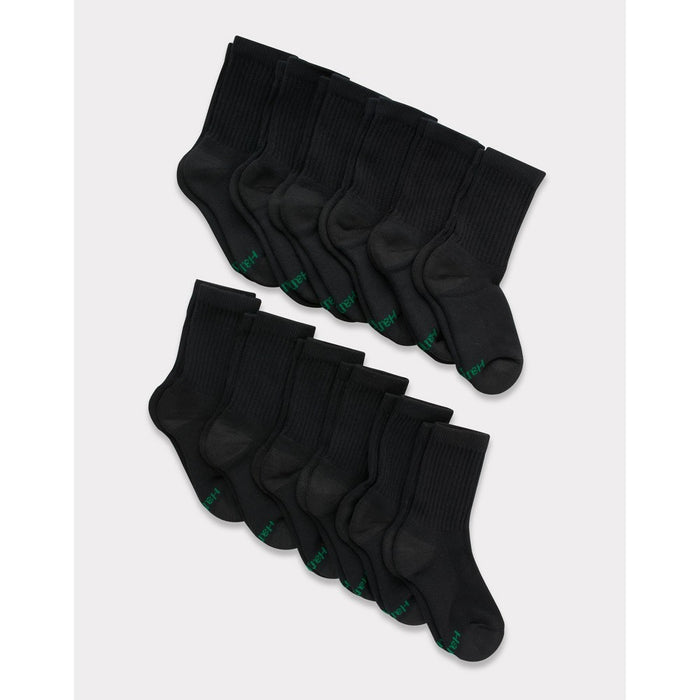 Hanes Boys' 12pk Cushioned Crew Athletic Socks - Black L