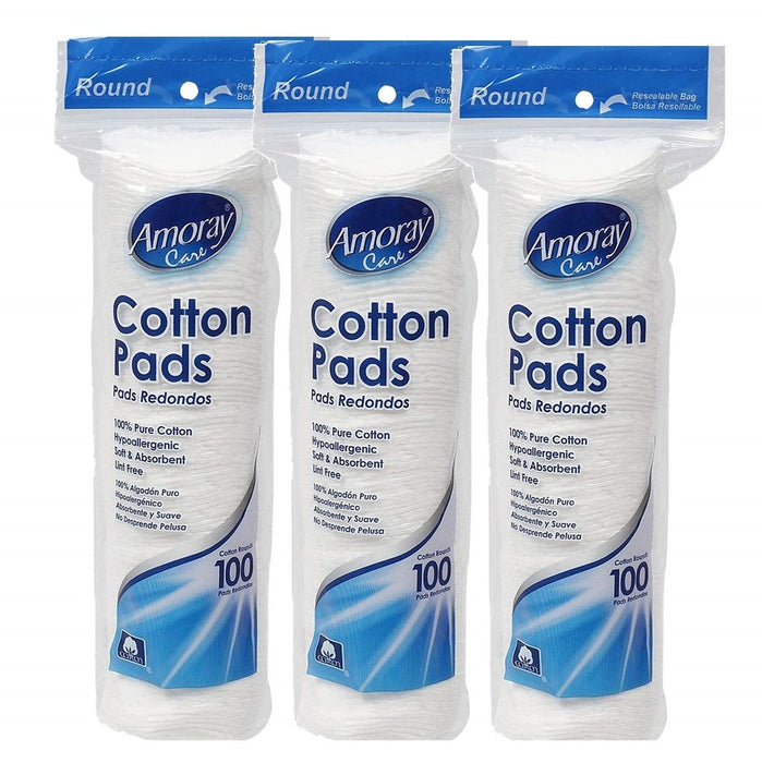 Amoray Care Cotton Pads (300 Count) | Make Up Remover, Hypoallergenic, Lint Free | 100% Pure Cotton