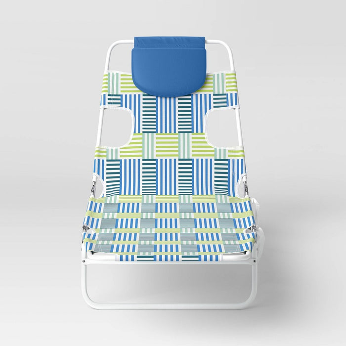 Recycled Fabric Outdoor Portable Beach Lounger Broken Stripe Blue - Sun Squad