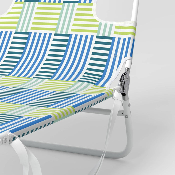 Recycled Fabric Outdoor Portable Beach Lounger Broken Stripe Blue - Sun Squad