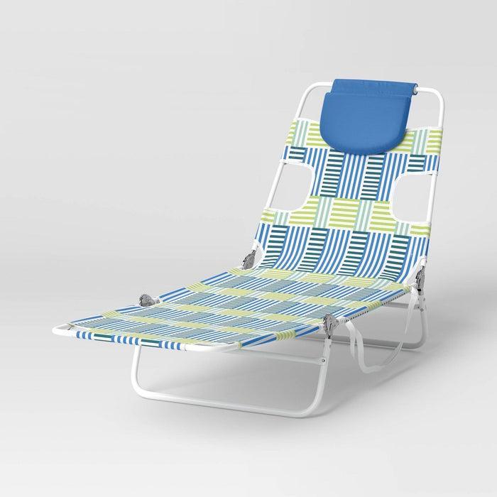 Recycled Fabric Outdoor Portable Beach Lounger Broken Stripe Blue - Sun Squad