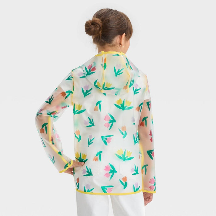 Kids' Floral Printed Rain Coat - Cat & Jack White/Yellow/Green M