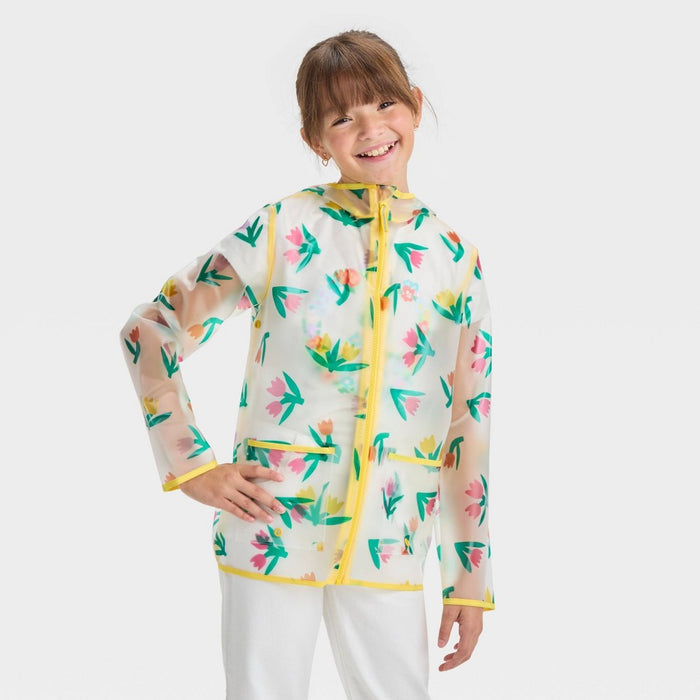 Kids' Floral Printed Rain Coat - Cat & Jack White/Yellow/Green M