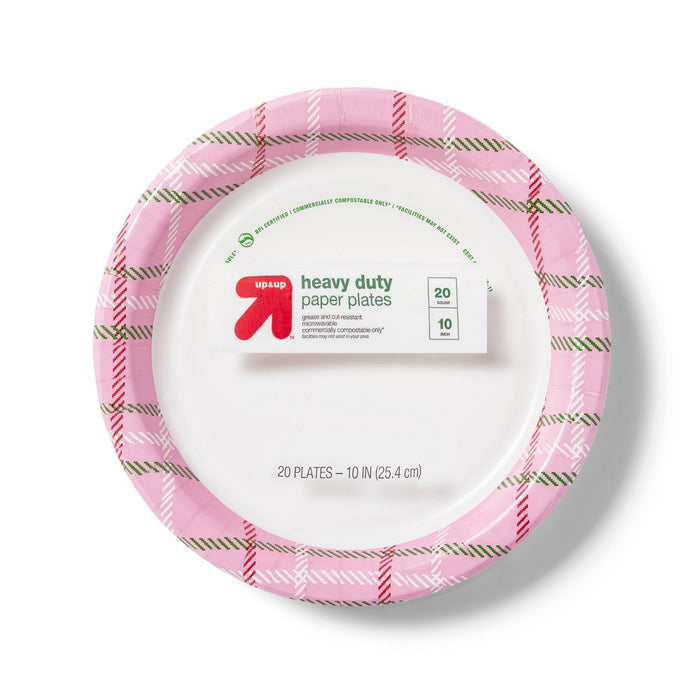 Holiday Disposable Dinnerware Plate 10" - Pink Plaid - 20ct - up & up