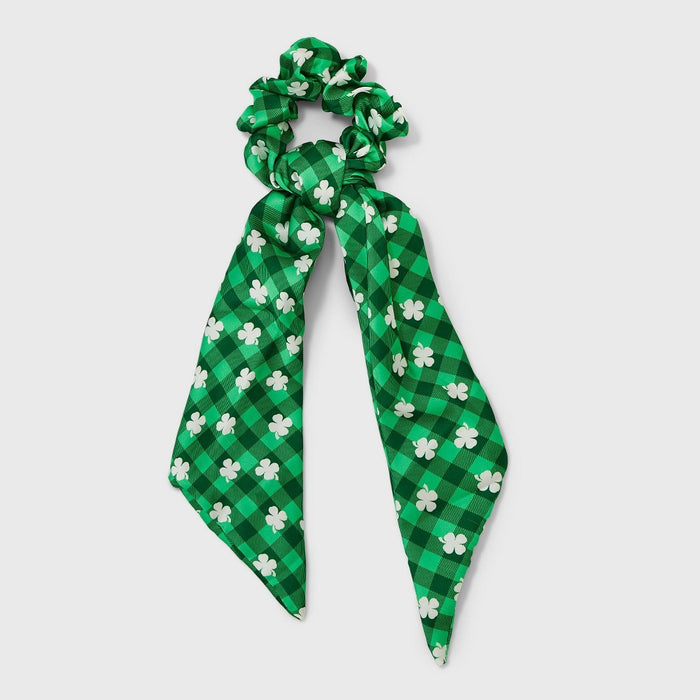 St. Patrick's Day Satin Shamrock Print Hair Twister with Tails - Green/White