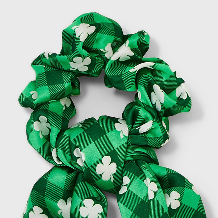 St. Patrick's Day Satin Shamrock Print Hair Twister with Tails - Green/White