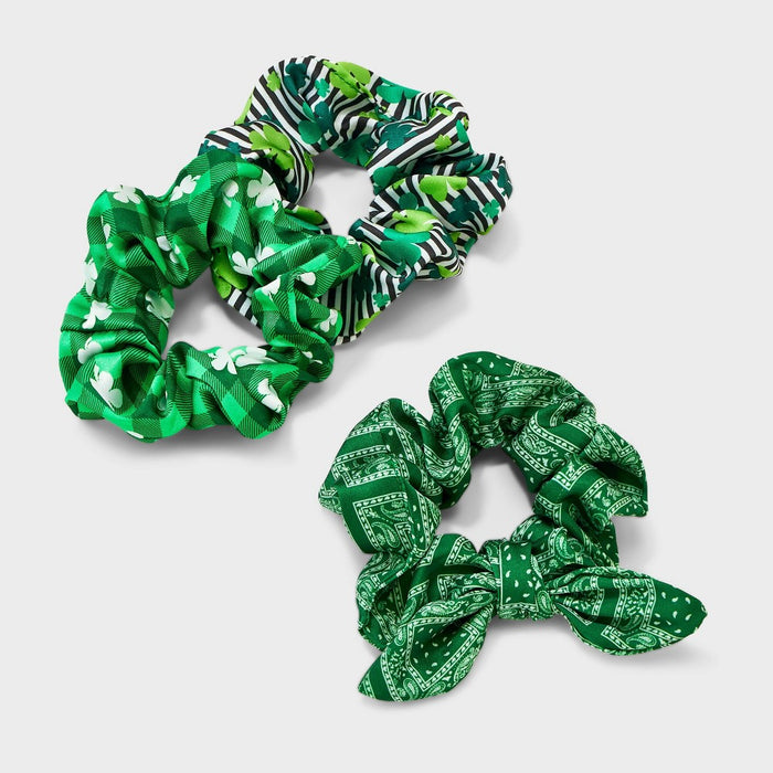 St. Patrick's Day Satin Shamrock Print Hair Twister Set 3pc - Green
