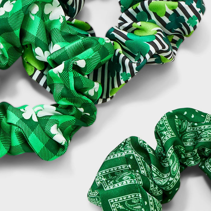 St. Patrick's Day Satin Shamrock Print Hair Twister Set 3pc - Green