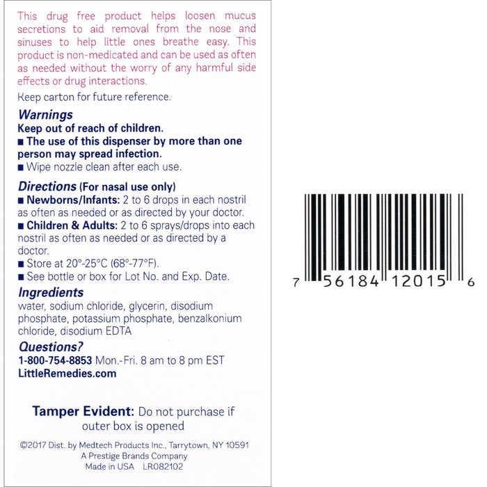Little Remedies Saline Spray and Drops, Safe for Newborn Babies - 1 fl oz