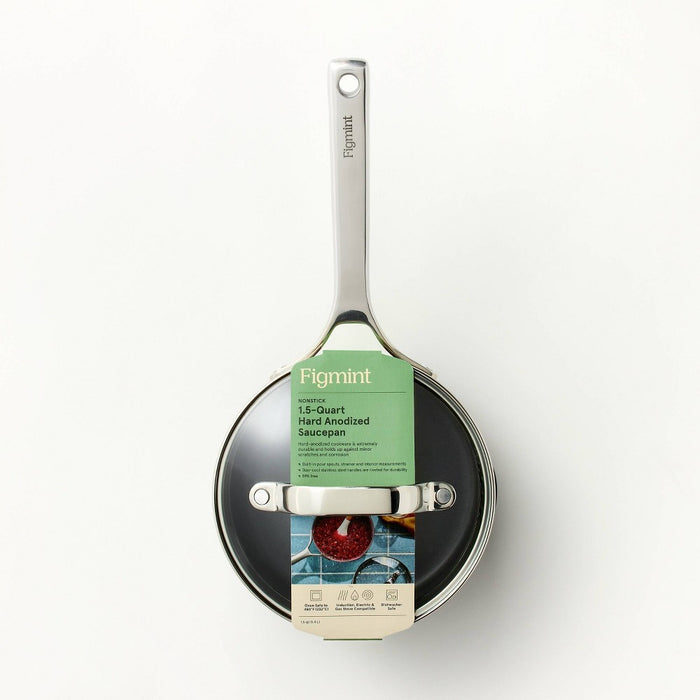 1.5qt Nonstick Hard Anodized Aluminum Sauce Pan Dark Gray - Figmint