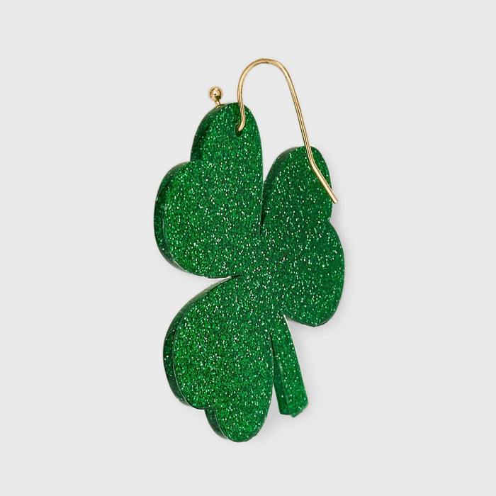 Glitter Shamrock Drop Earrings - Green