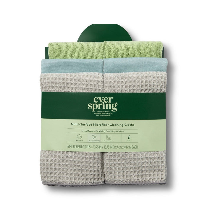 Multi-Surface Microfiber Cleaning Cloths - 6ct - Everspring