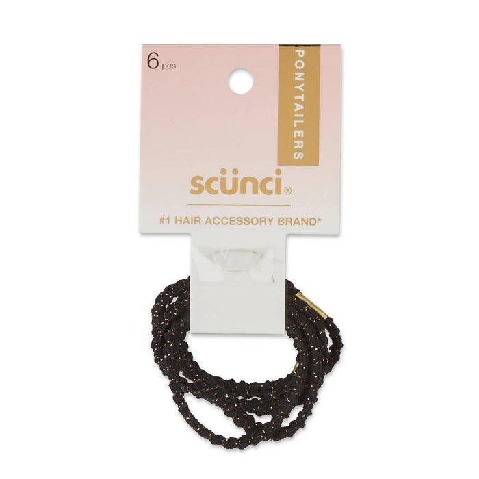scunci Gold Embellished Textured Hair Elastics - Black - All Hair - 6pcs