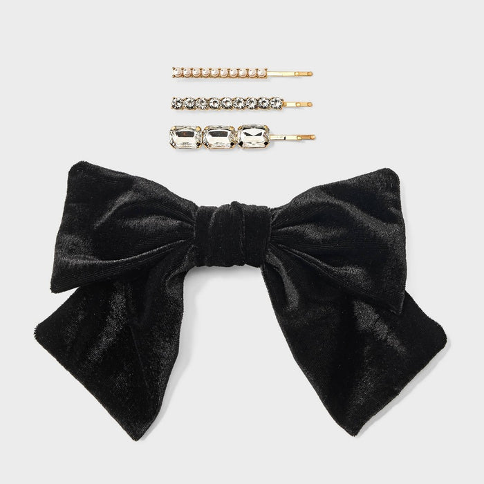 Girls' 4pk Velvet Bow and Bobby Hair Clips - Cat & Jack Gold/Black