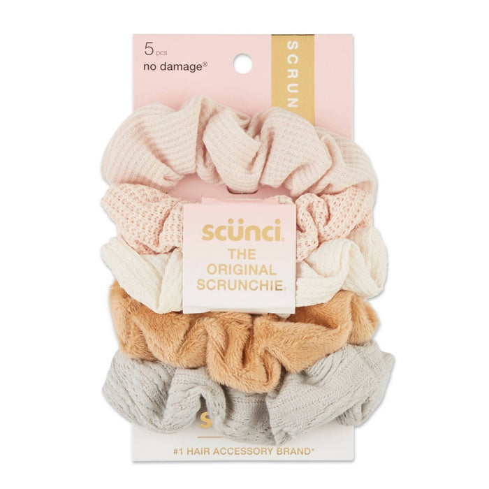scunci No Damage Mixed Texture Scrunchies - Peach Tones - All Hair - 5pcs