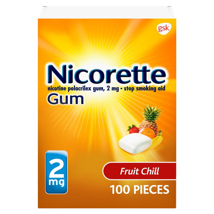 Nicorette 2mg Stop Smoking Aid Nicotine Gum - Fruit Chill - 100ct- EXP:02/2026
