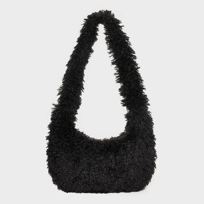 Slouchy Faux Fur Hobo Shoulder Handbag - Wild Fable Black