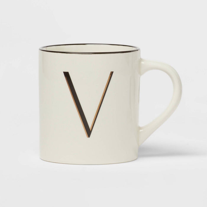 16oz Stoneware Monogram V Mug Ivory - Threshold