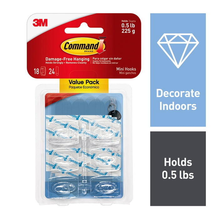 3M Command 18pk Mini Clear Hooks with Clear Strips