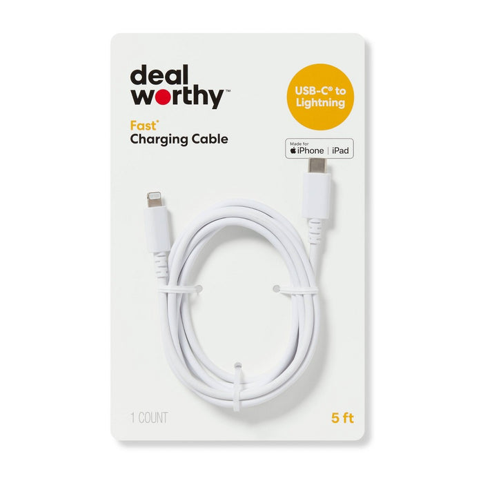 5' Lightning to USB-C Charging Cable - dealworthy White