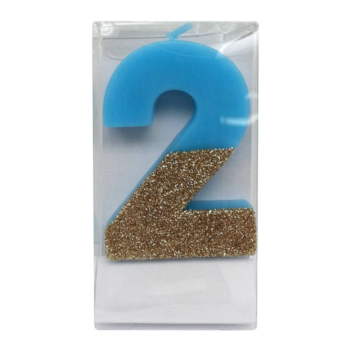 Number 2 Glitter Candle Blue/Gold - Spritz